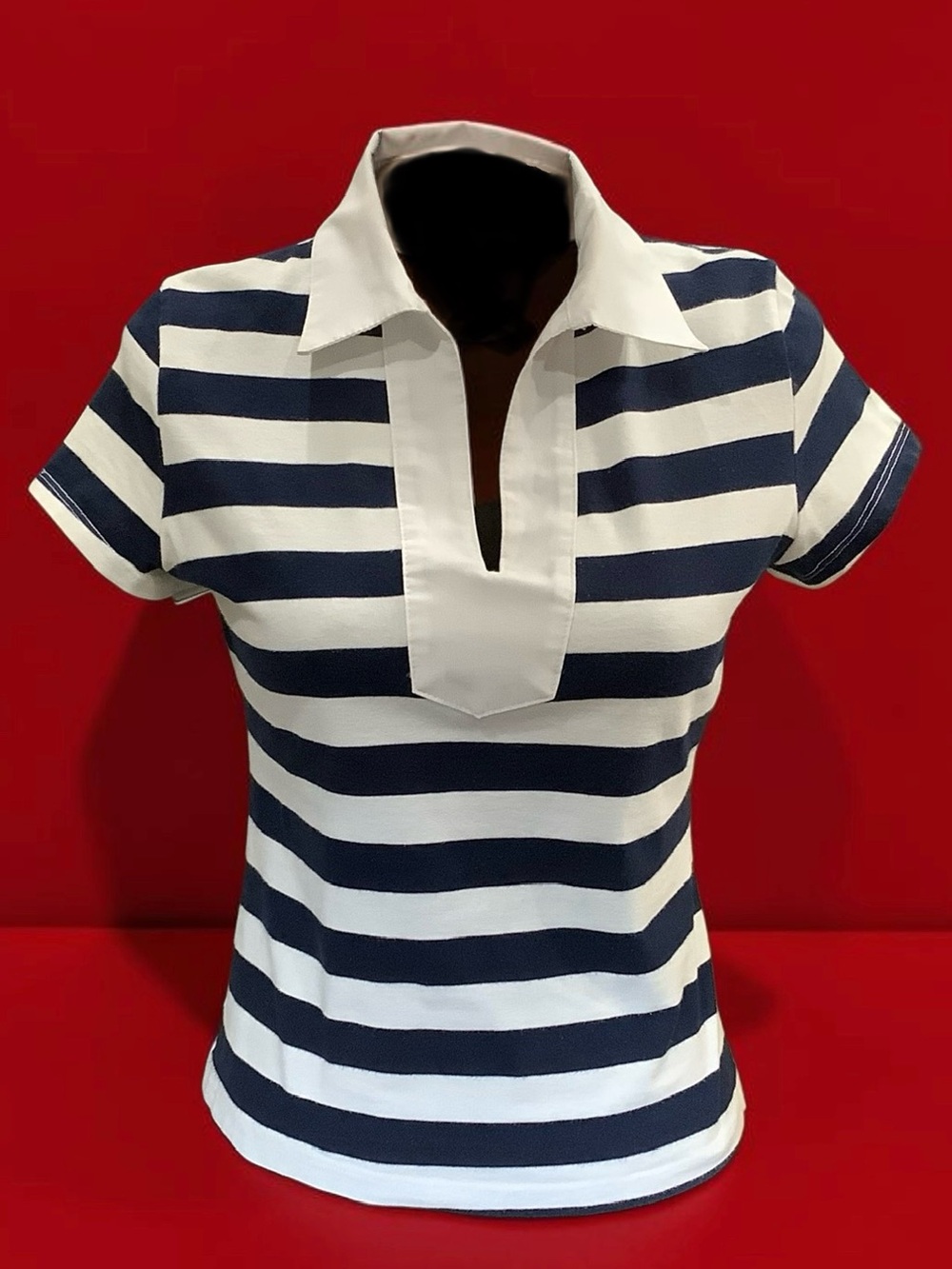 Striped Navy and White Polo Top. Sz M